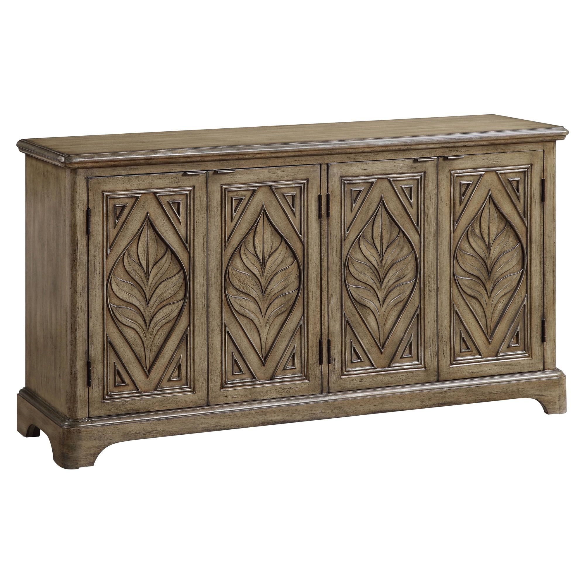 Orana Oak Console Table with Leaf Carvings and Storage