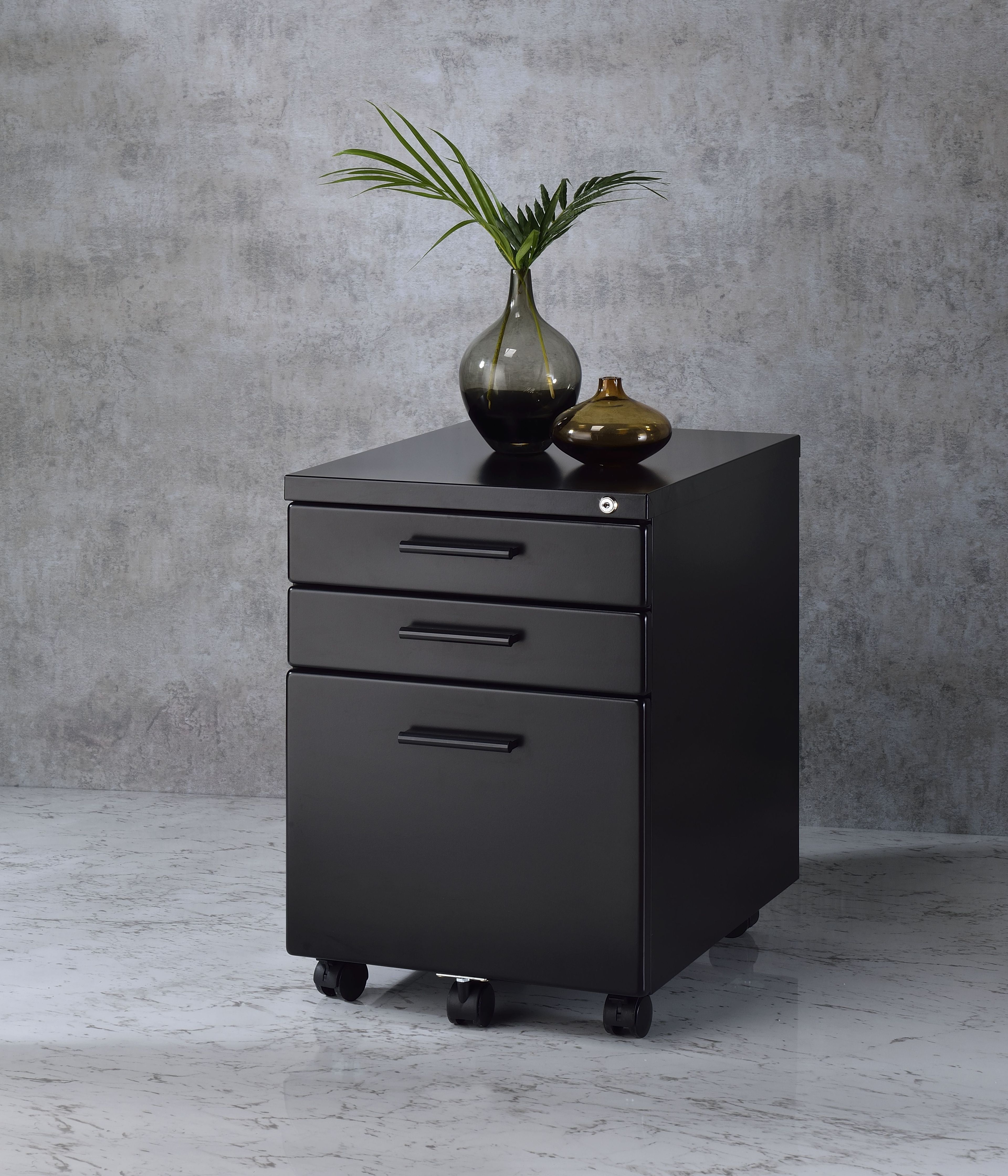 Black Mobile 3-Drawer Lockable File Cabinet