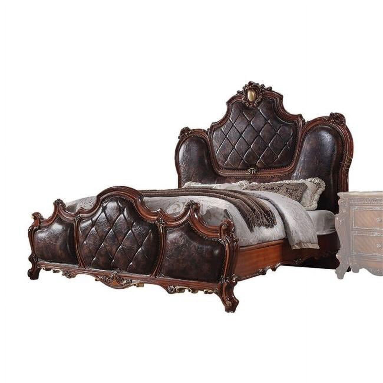 Elegant Pine King Bed with Tufted Upholstered Headboard and Nailhead Trim