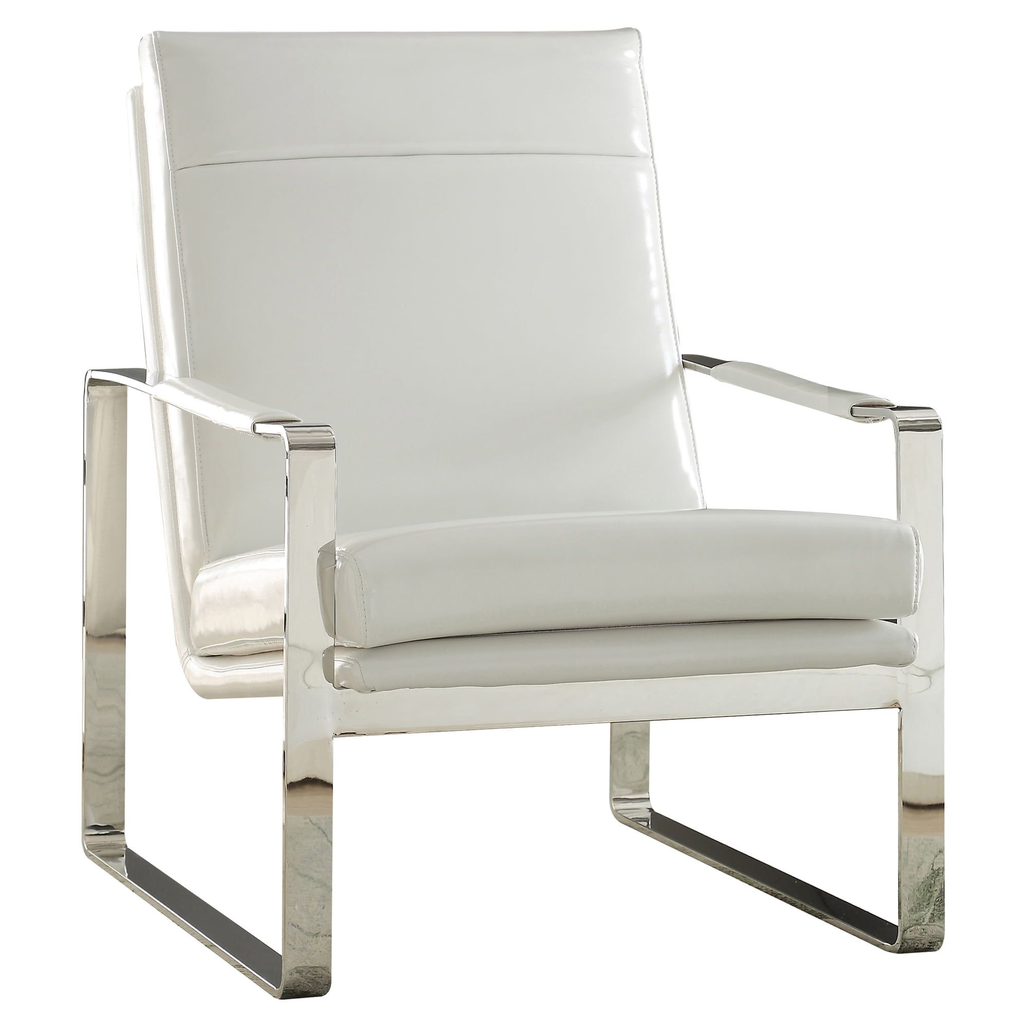 Metropolitan Luxe White Faux Leather Accent Chair with Geometric Metal Frame