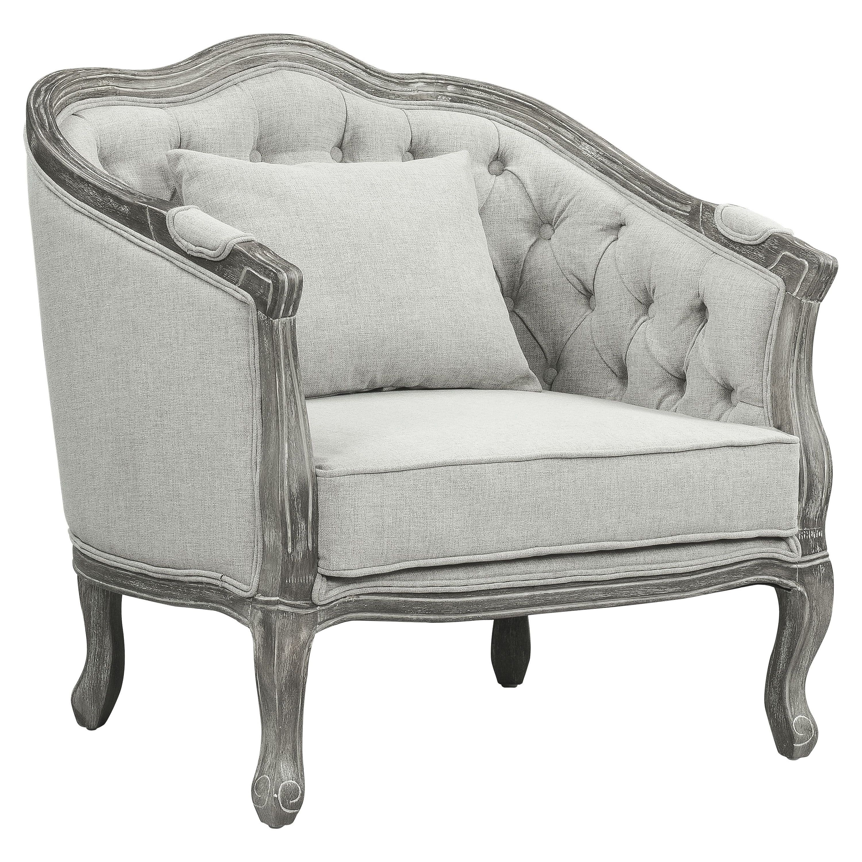 Samael Gray Linen and Gray Oak Accent Chair with Pillow