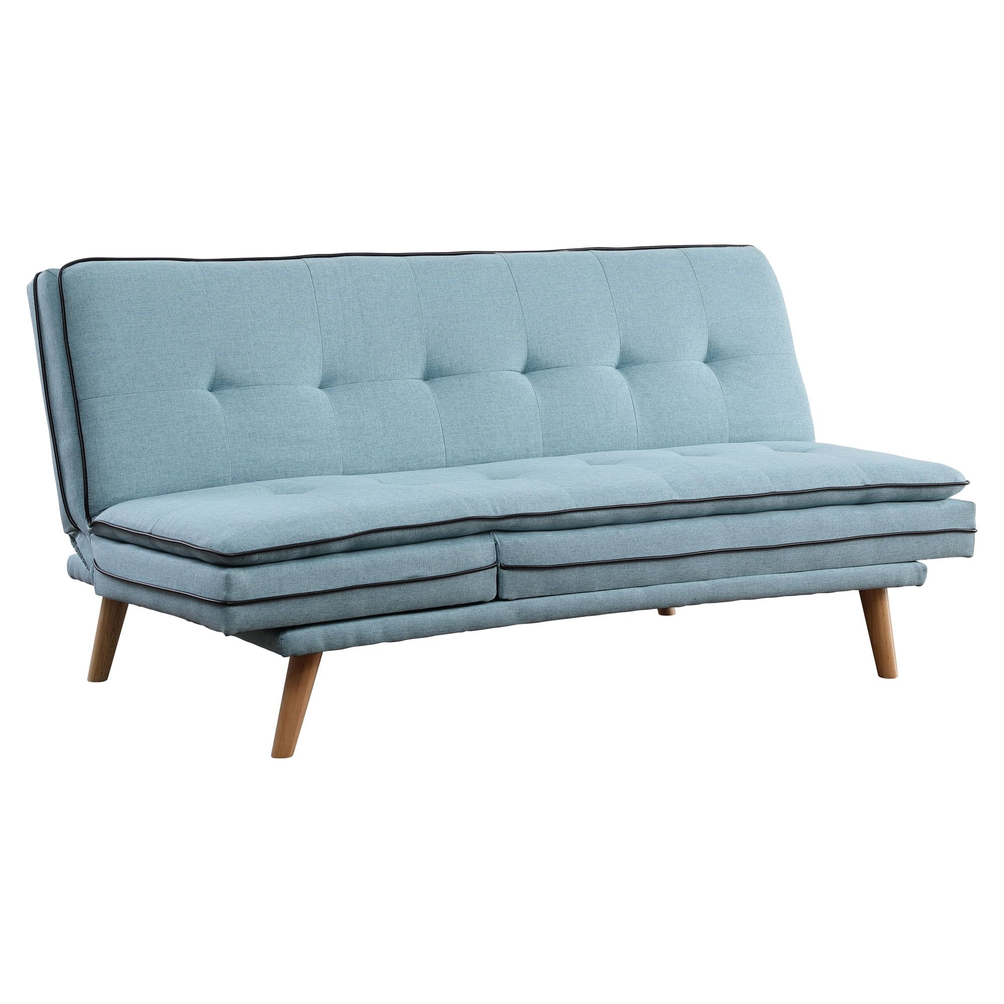 72" Blue Linen Tufted Sleeper Sofa with Oak Wood Legs