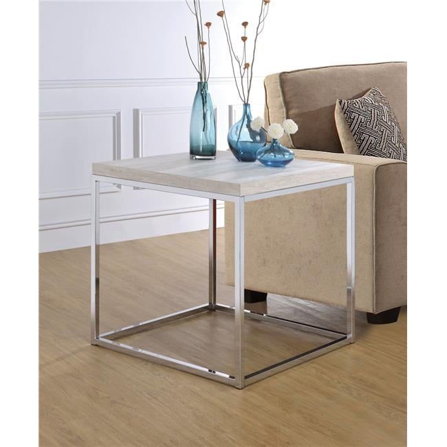 Snyder 24" Square Chrome & White Wooden End Table