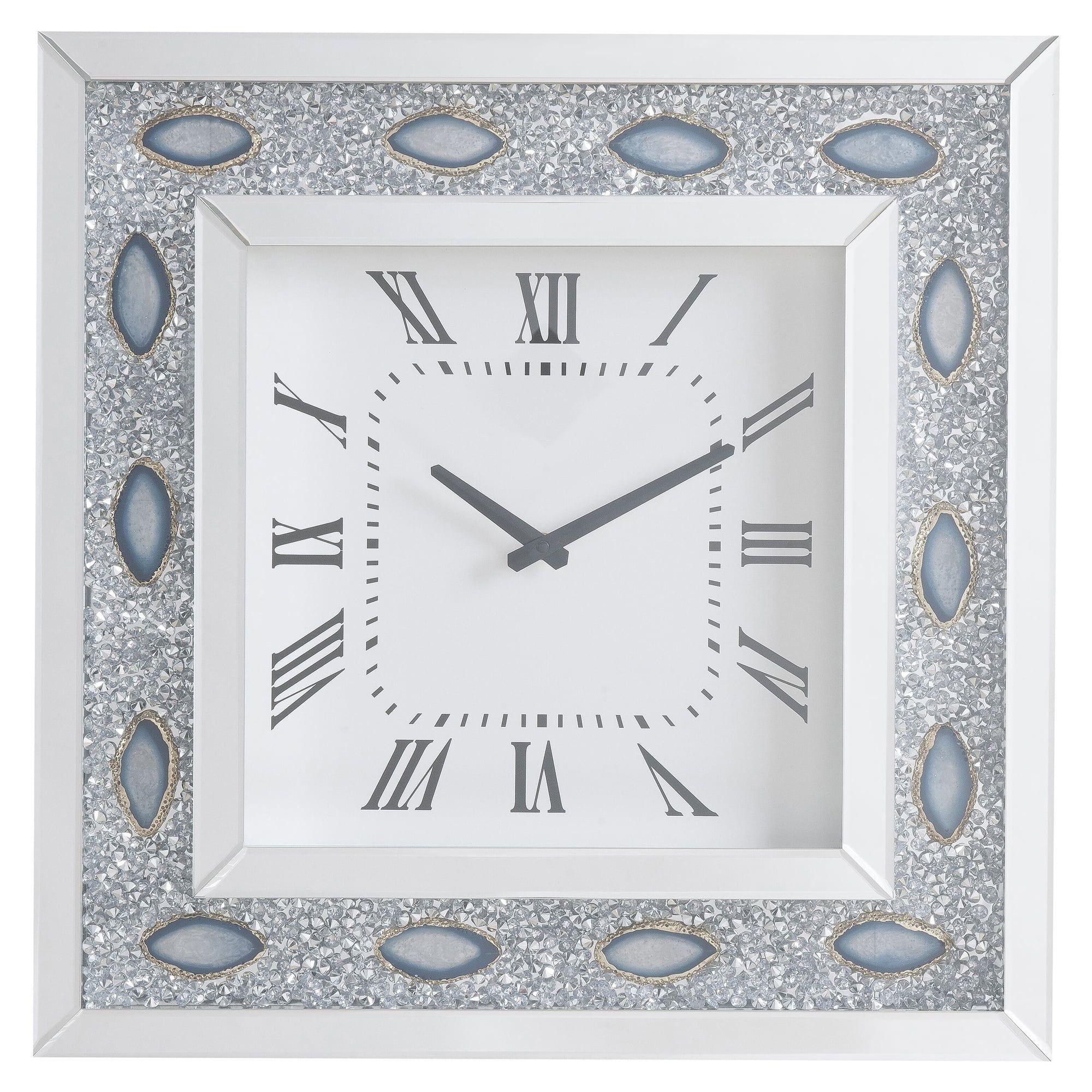 Sonia Square Mirrored Wall Clock with Faux Agate Inlay