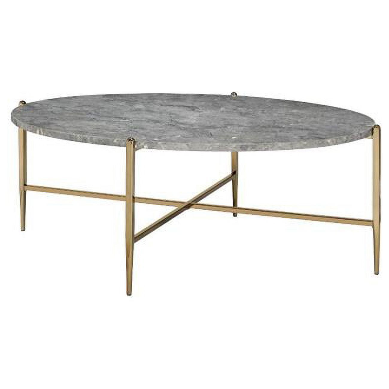 Gray Faux Marble and Gold Oval Coffee Table