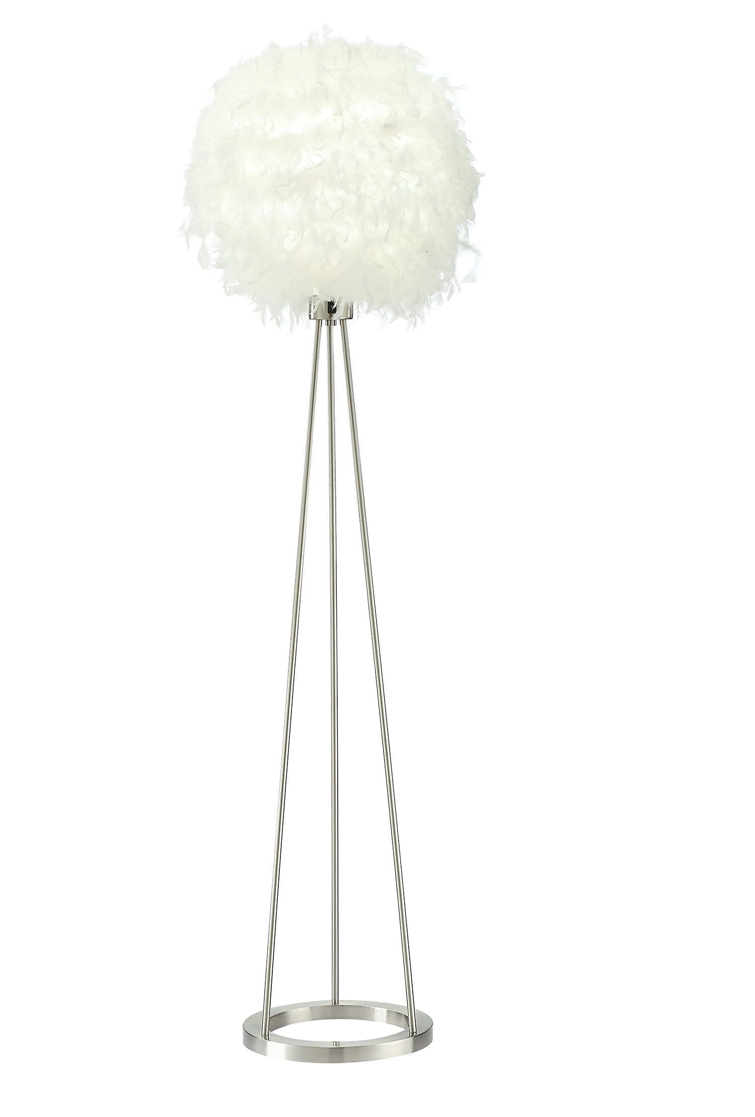 Theodosia Adjustable Tripod Floor Lamp in Sand Nickel with Feather Shade