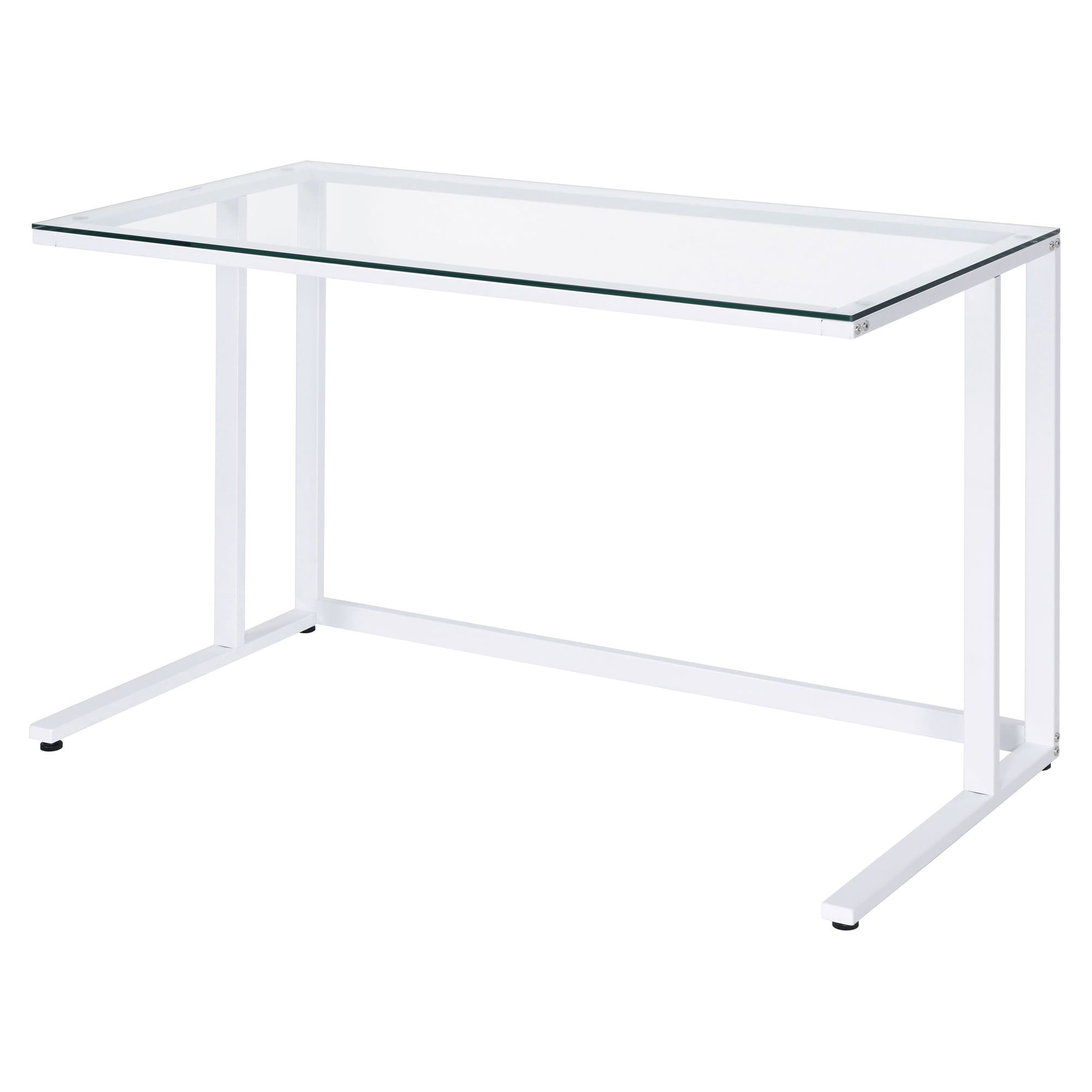 Clear Glass and White Metal Writing Desk