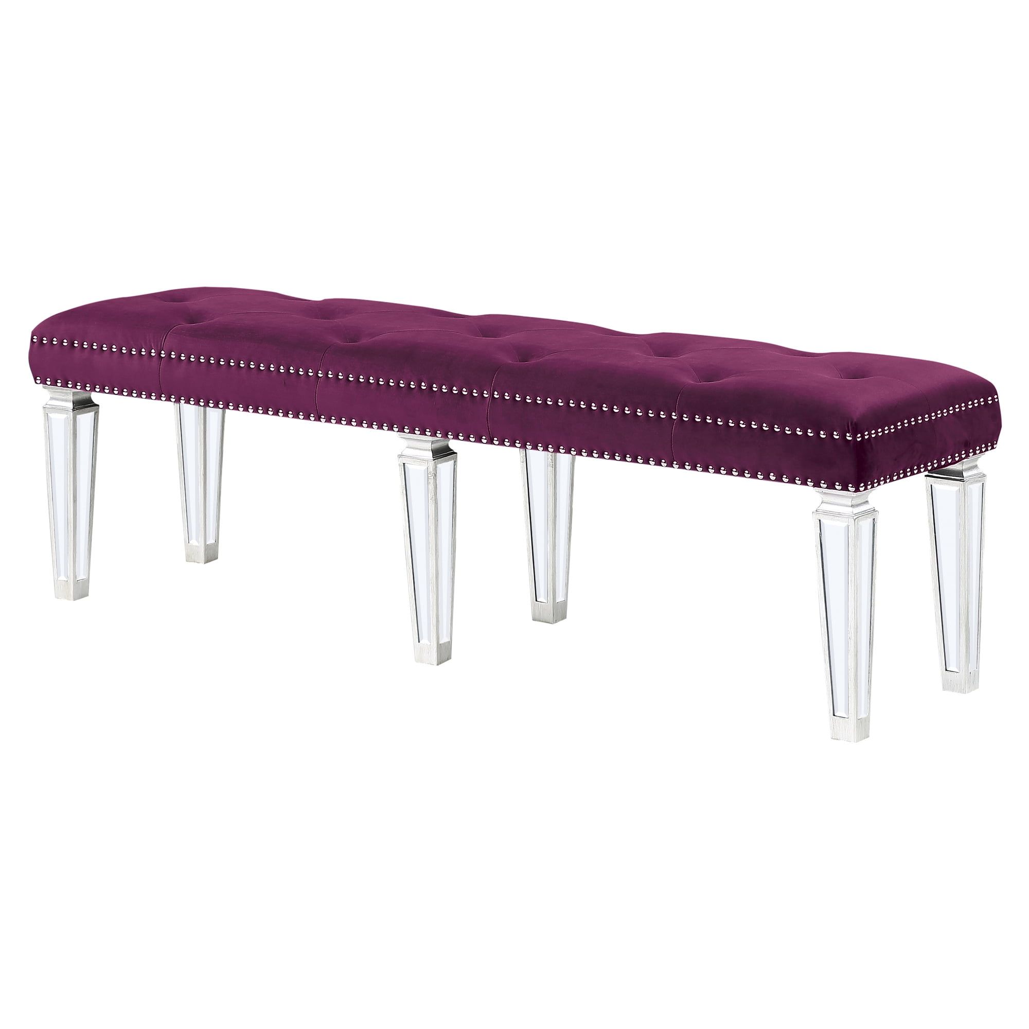 Varian 60'' Burgundy Velvet & Mirrored Transitional Bench