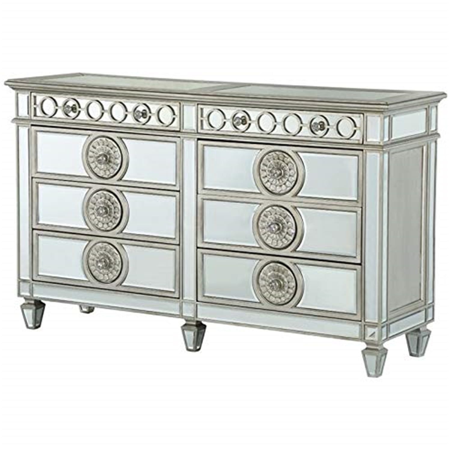 Varian 68" Mirrored White Glam Dresser with Felt Lined Drawers