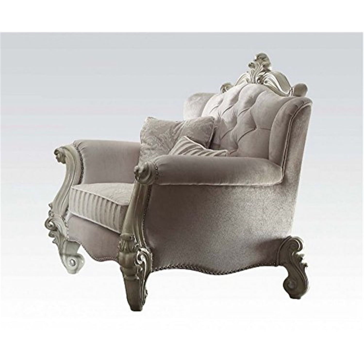 Ivory Velvet and Bone White Wood Accent Chair