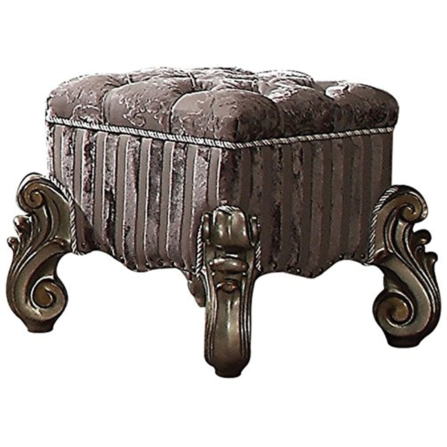 Antique Platinum Upholstered Vanity Stool with Scrolled Legs