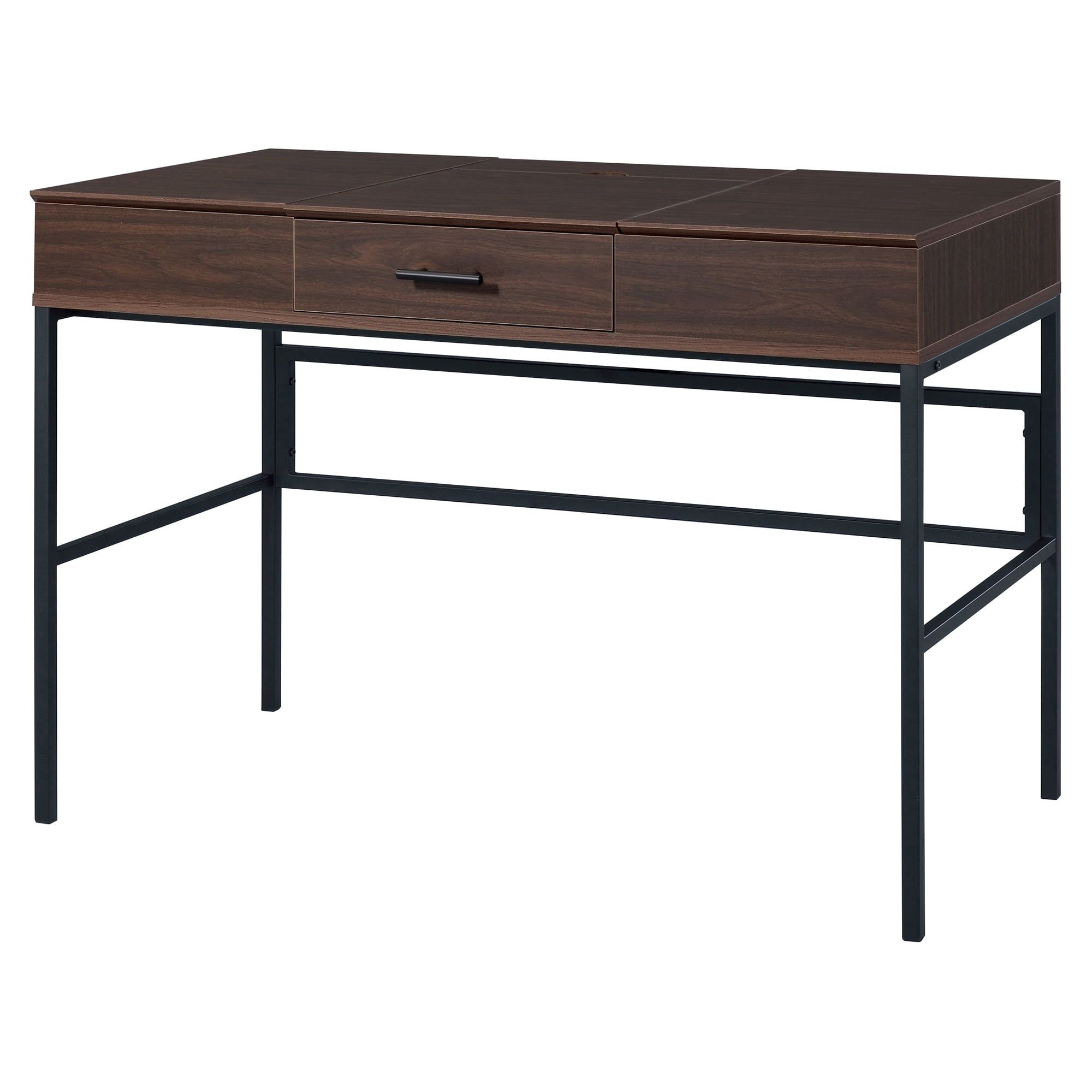 Oak and Black Writing Desk with Drawer and USB Port