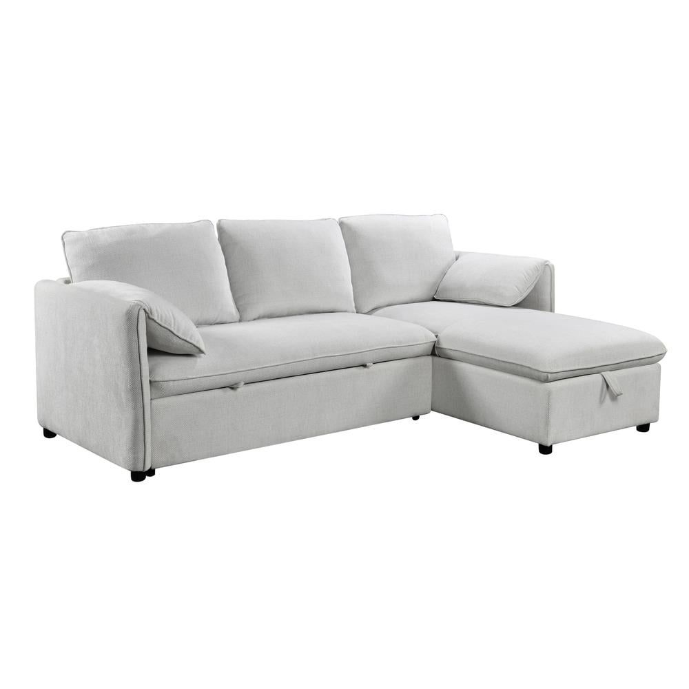 White Velvet Two-Piece Sectional with Storage