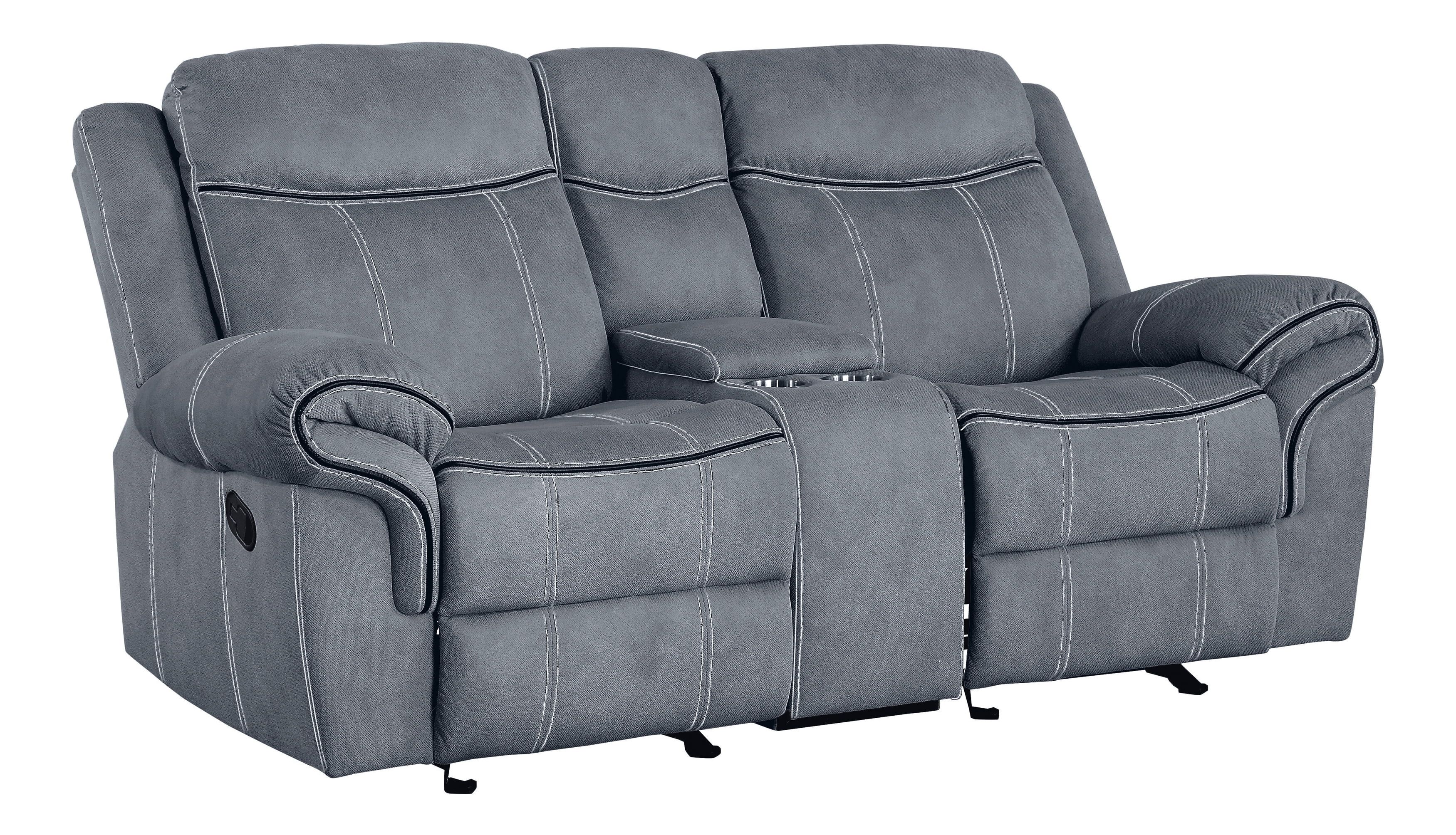 Modern 2-Tone Gray Velvet Tufted Loveseat with Storage & Cup Holder