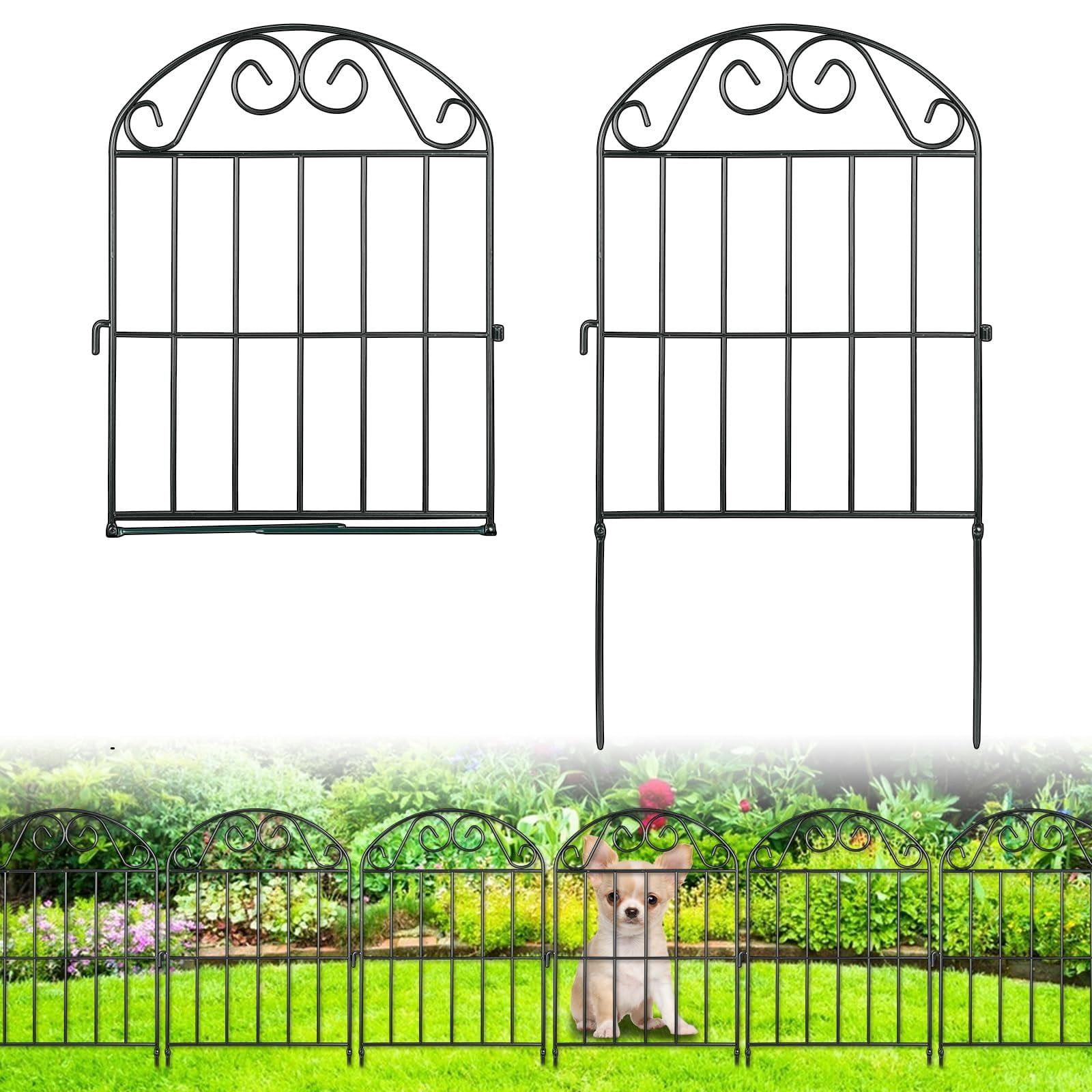 Black Metal Arched Garden Fence Panels, 24 Pack