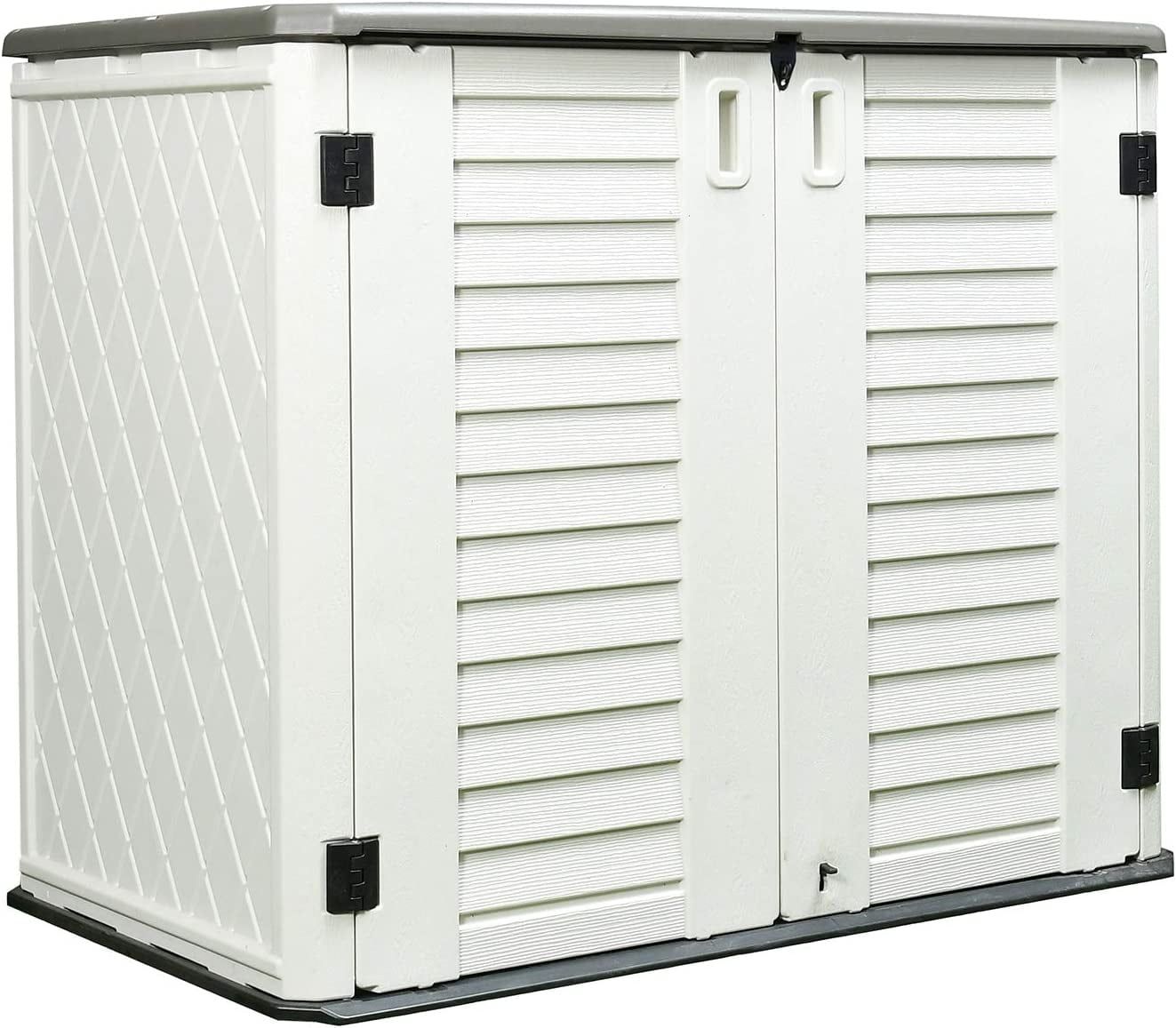 Off-White HDPE Horizontal Storage Shed with Roll-Up Door