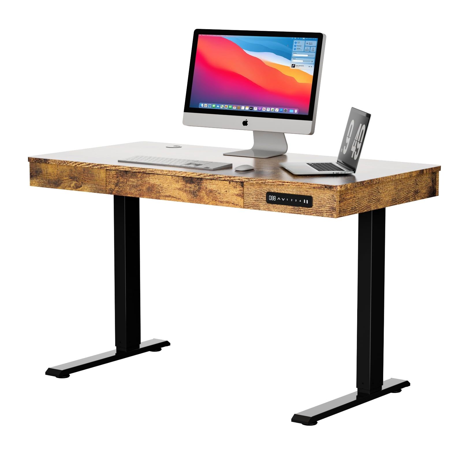 Brown Adjustable Height Standing Desk with Drawer and USB Port