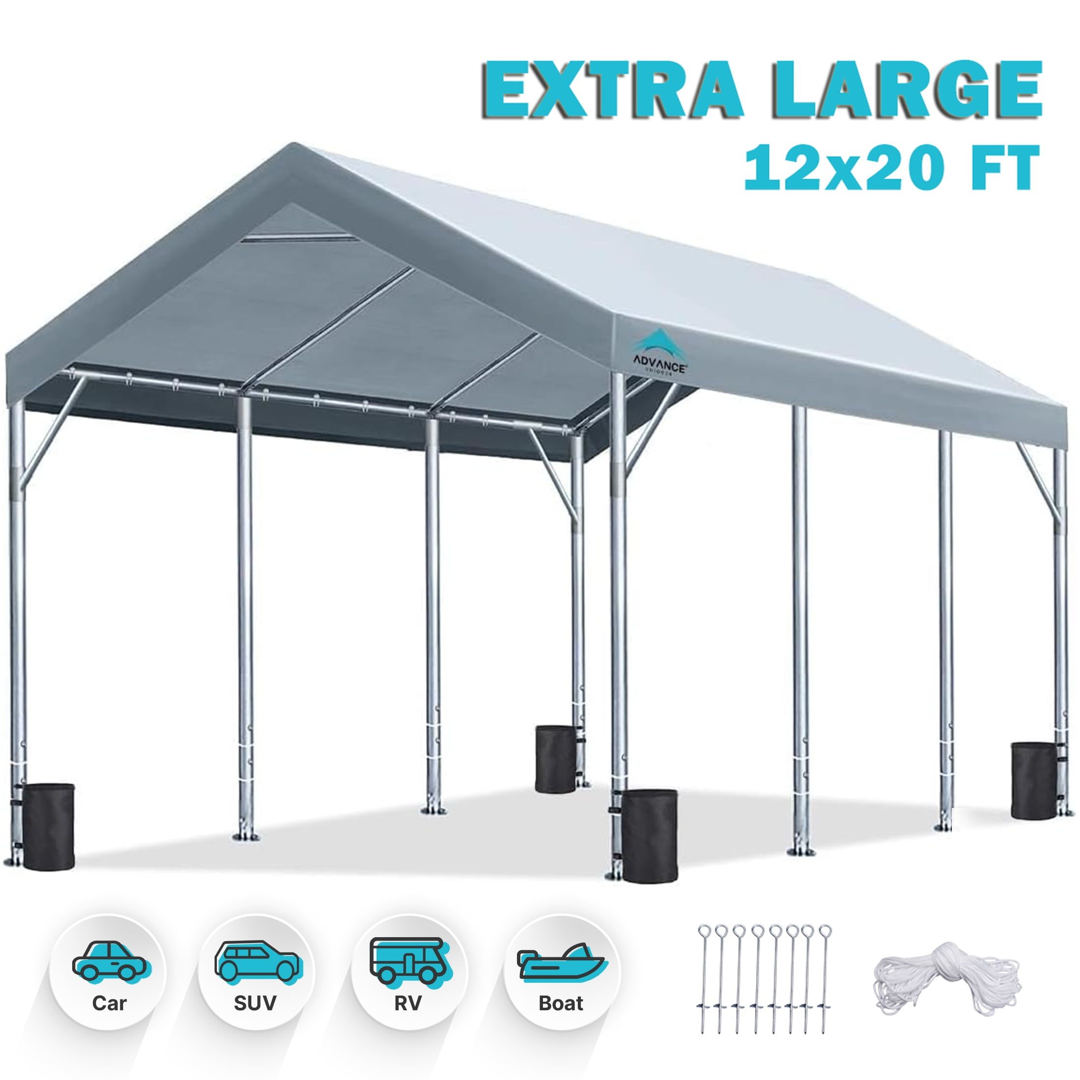 Advance Outdoor 12x20 ft Gray Heavy Duty Carport Canopy