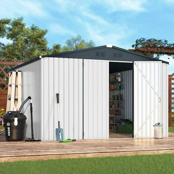 Aecojoy 10' x 10' White Metal Outdoor Storage Shed