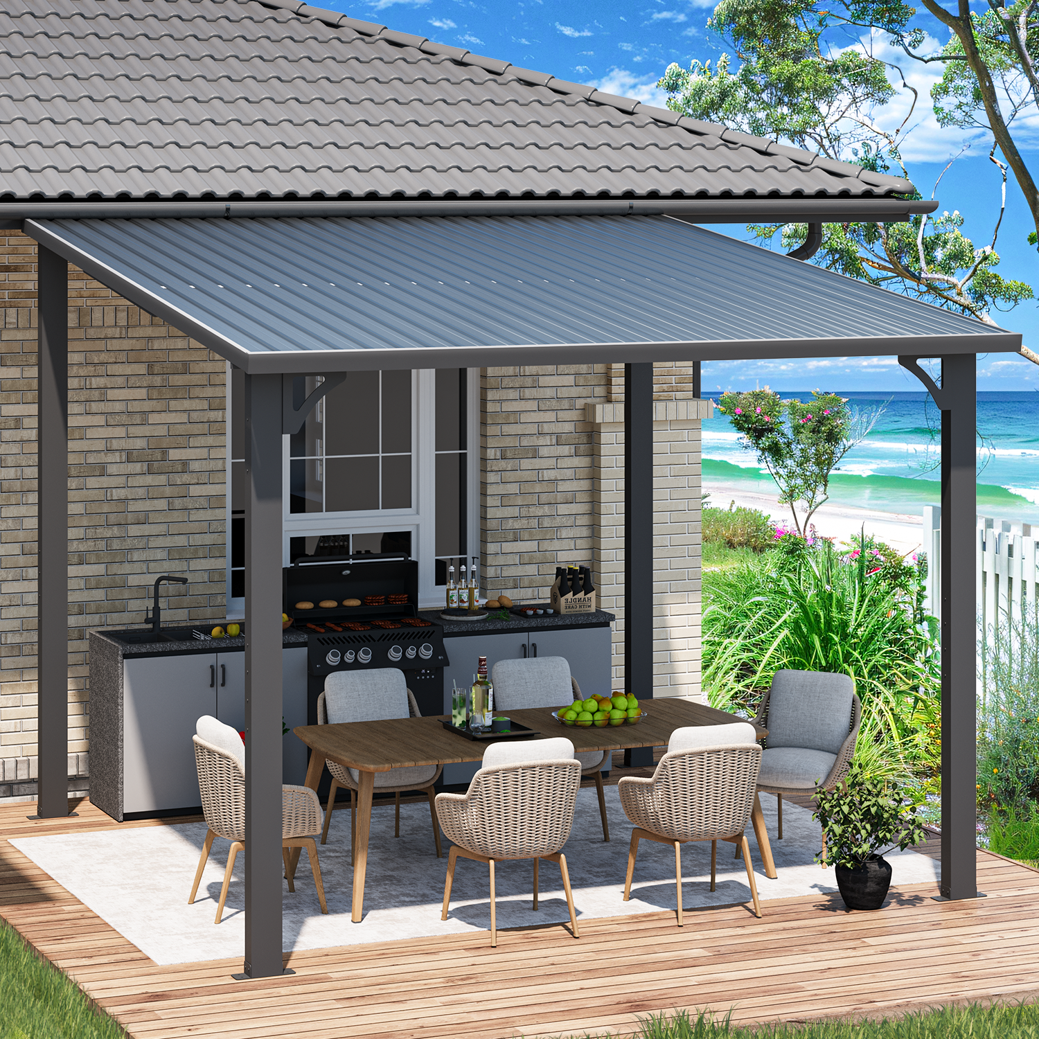 AECOJOY 10' x 10' Gray Metal Hardtop Gazebo with Galvanized Steel Roof
