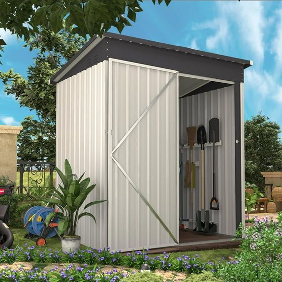 White 5' x 3' Metal Outdoor Storage Shed with Lockable Door