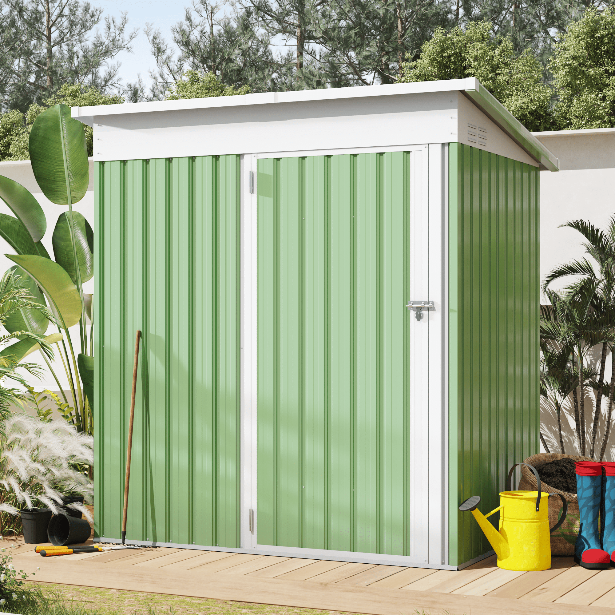 Green 5' x 3' Metal Outdoor Storage Shed with Lockable Door