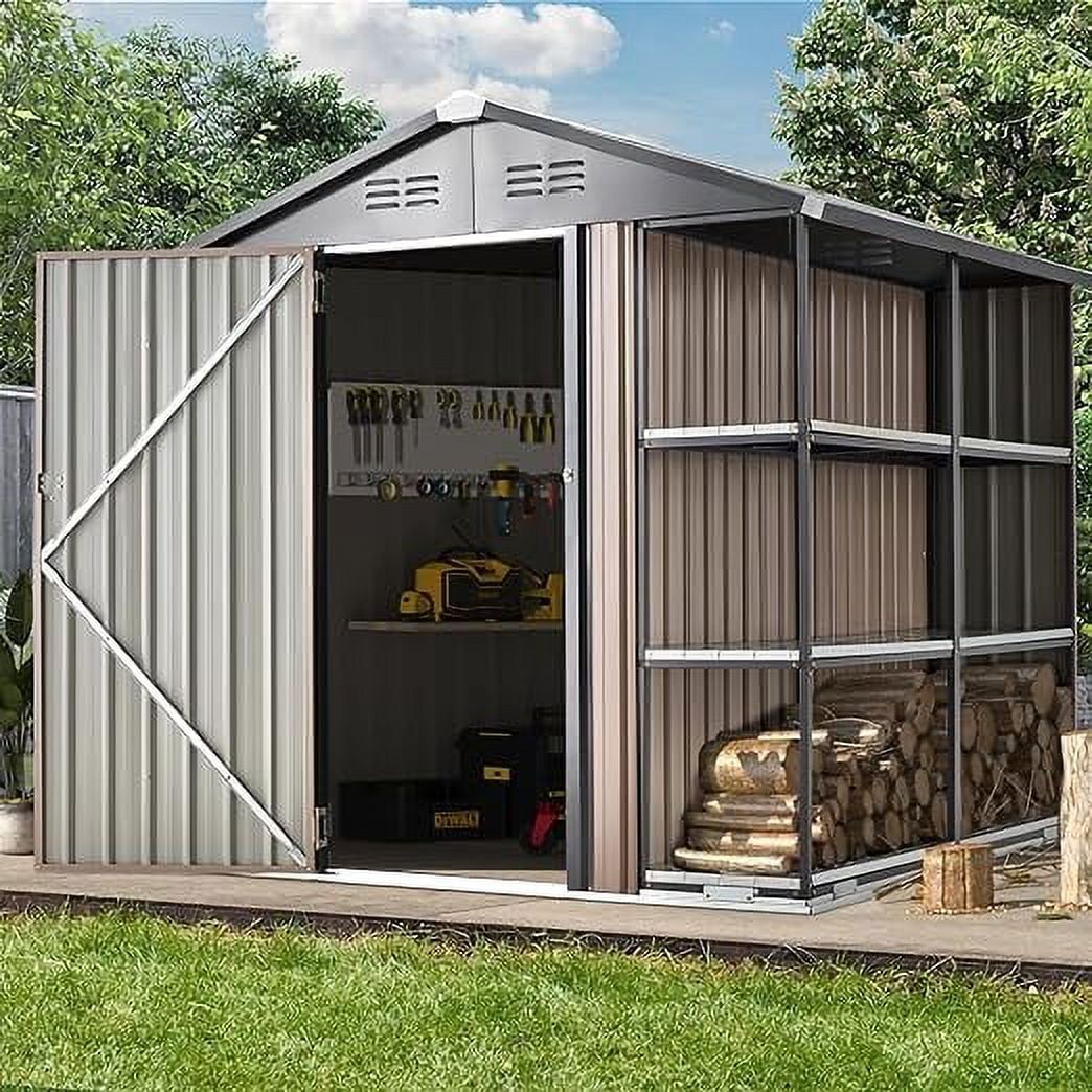 AECOJOY 6' x 6' Gray Metal Outdoor Storage Shed with Lockable Door