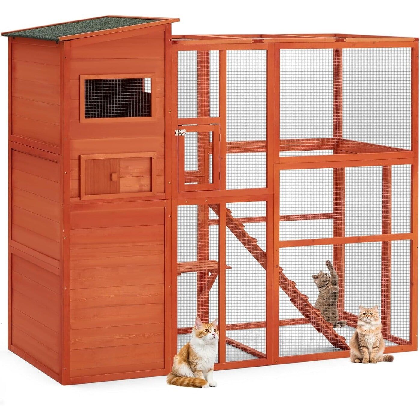 Natural Wood Large Outdoor Cat House with Multiple Levels