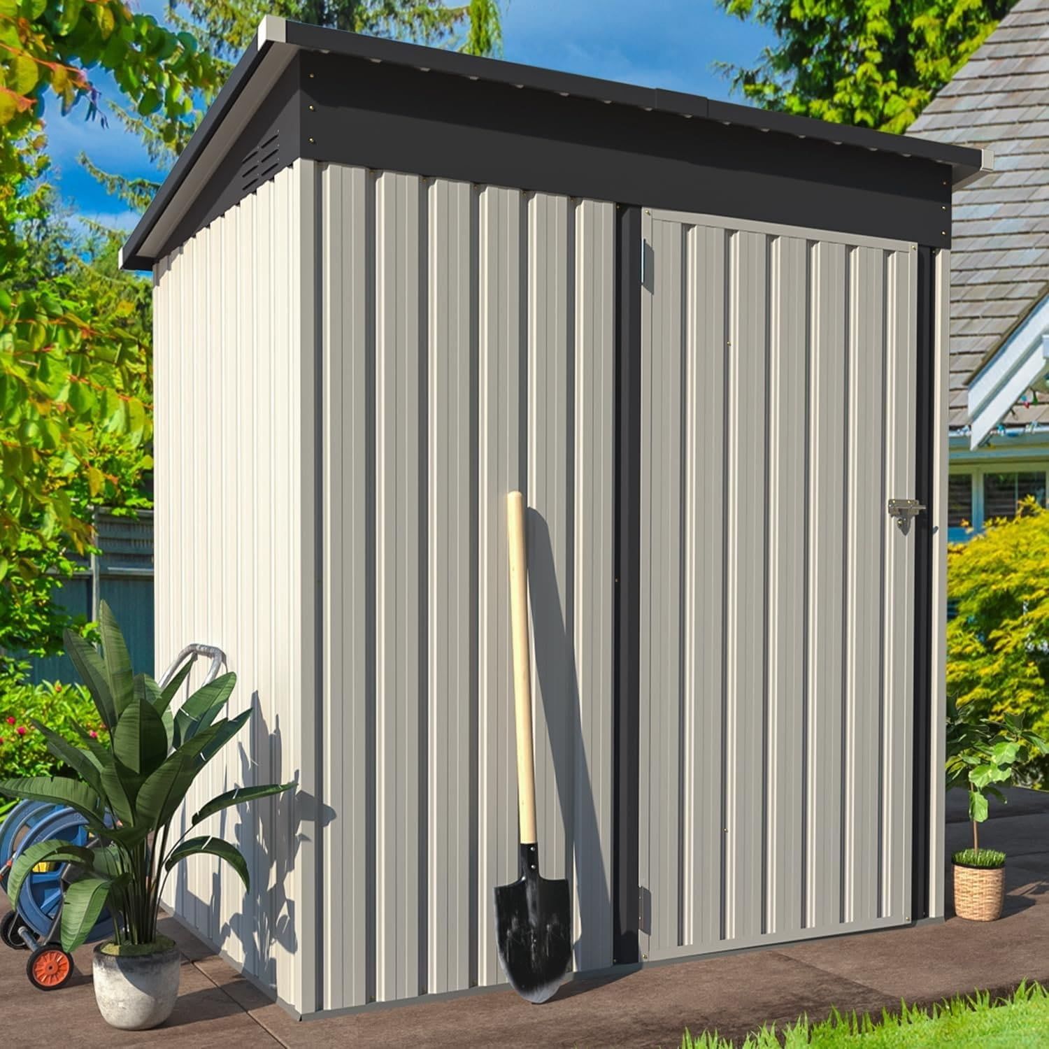 White 5' x 3' Metal Outdoor Storage Shed with Lockable Door