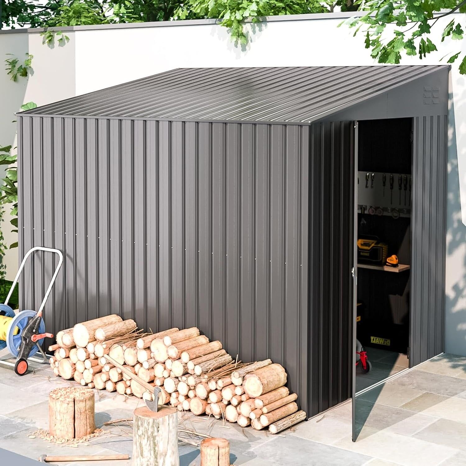 6' x 8' Dark Gray Metal Outdoor Storage Shed with Lockable Door