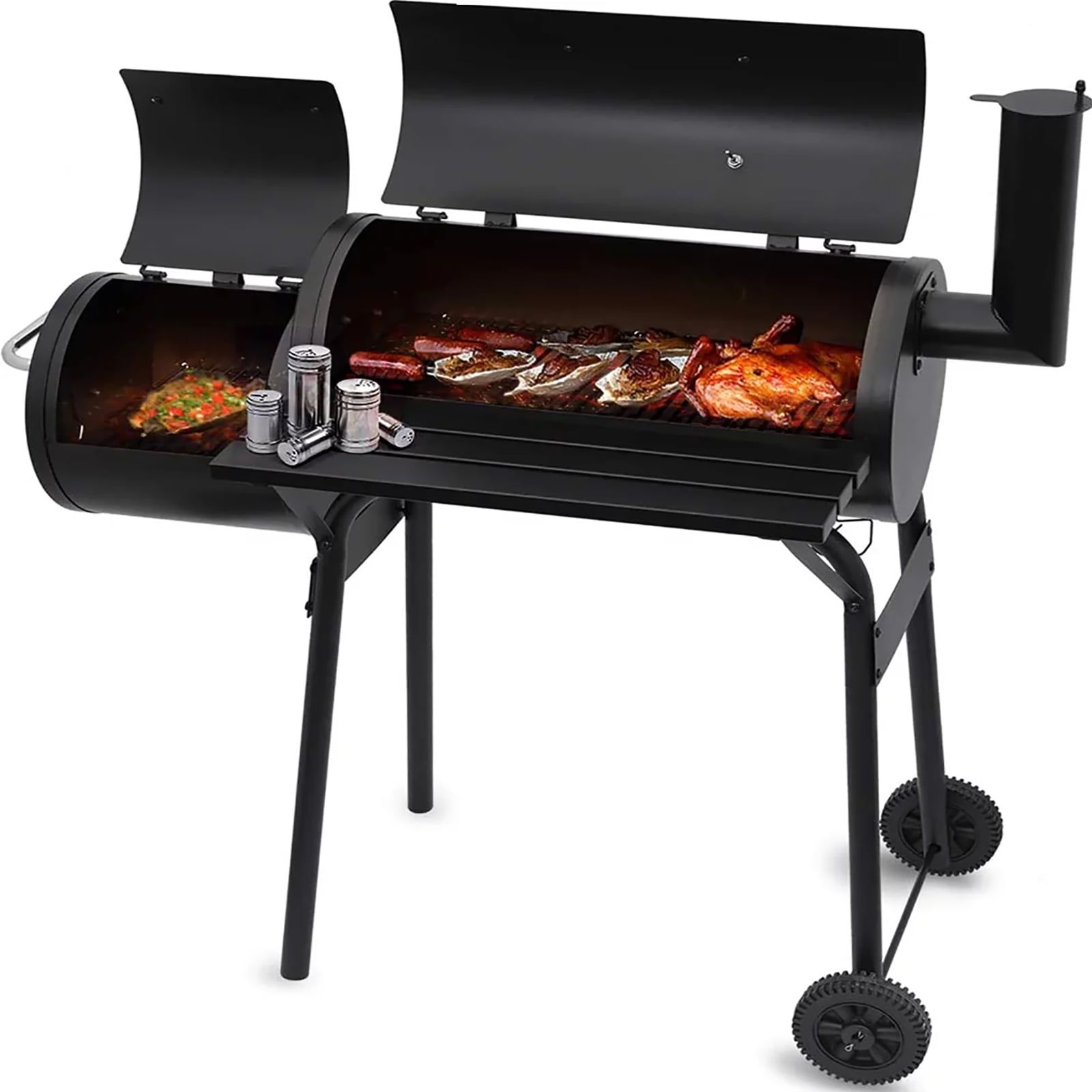 AEDILYS 41" Black Charcoal Barrel Grill with Offset Smoker