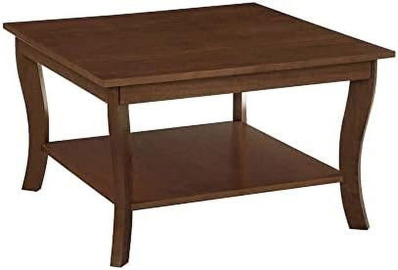 Espresso Rubberwood Square Coffee Table with Shelf