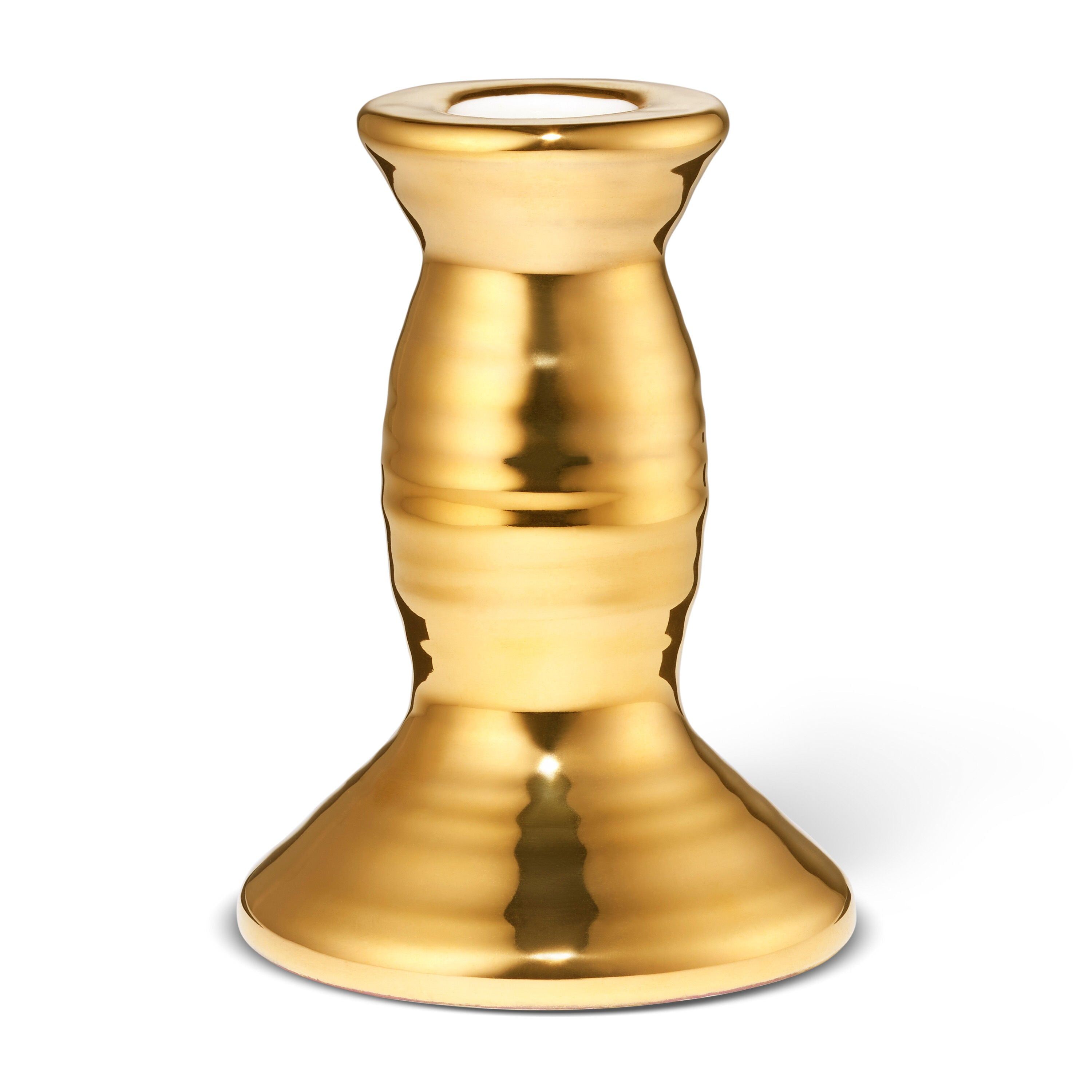 Gold Ceramic Ribbed Handmade Taper Candle Holder