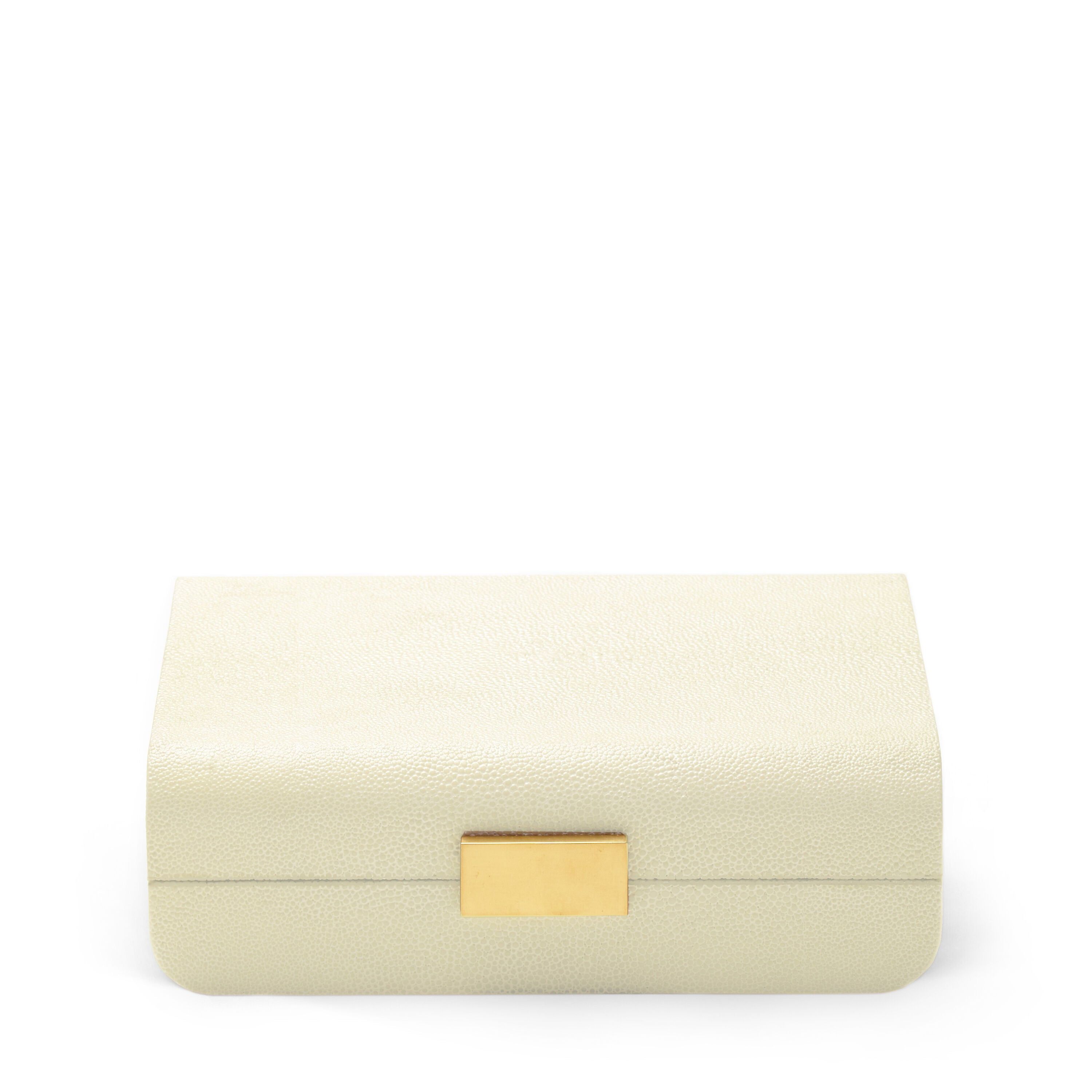 Cream Shagreen Small Jewelry Box with Brass Detailing