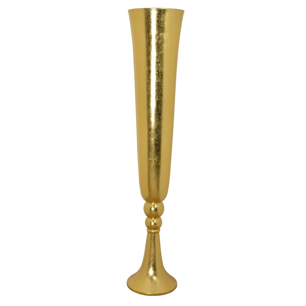 Tall Gold Leaf Fiberglass Resin Fluted Vase