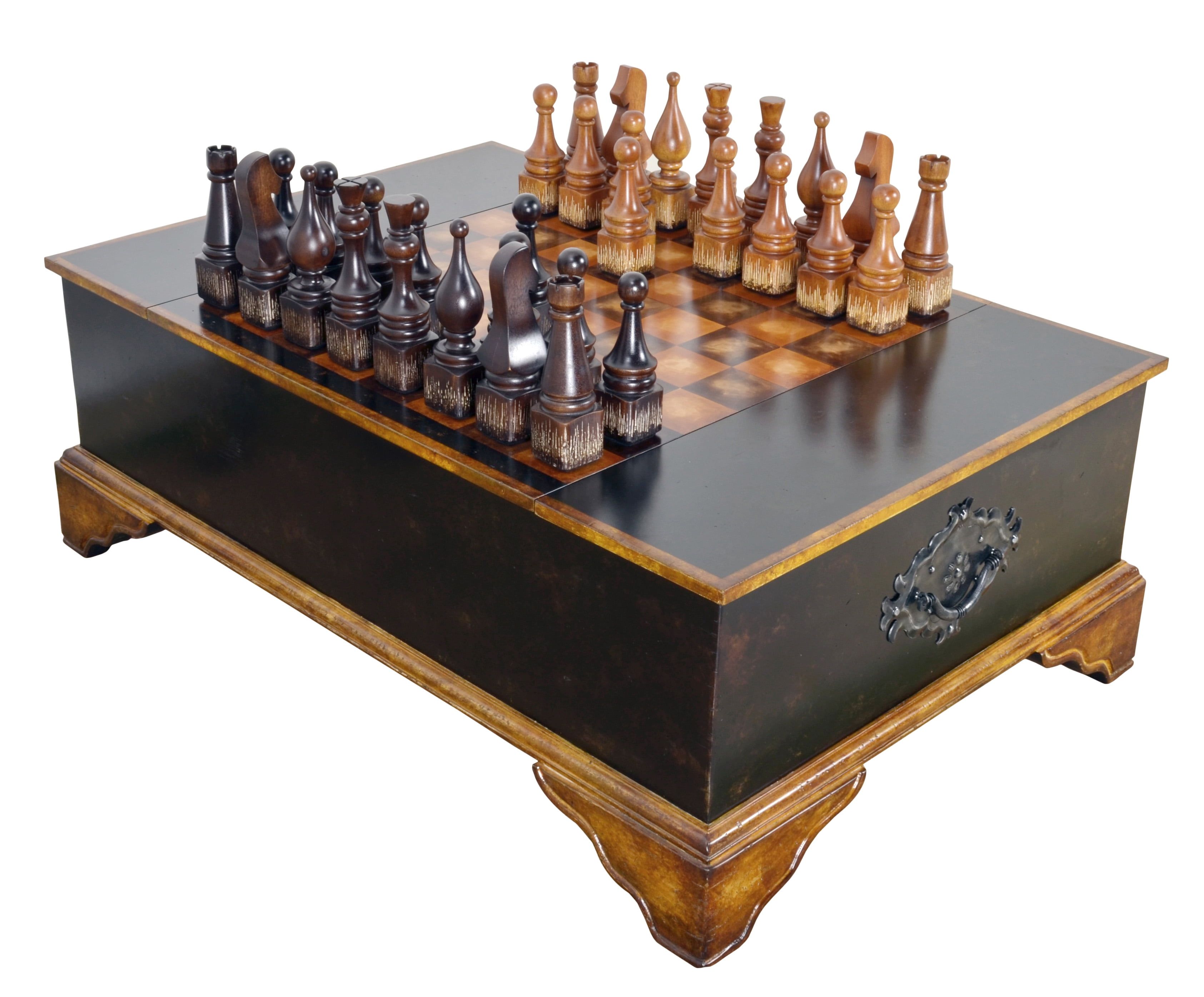 Ebony Handcrafted Pine Chess Set Coffee Table