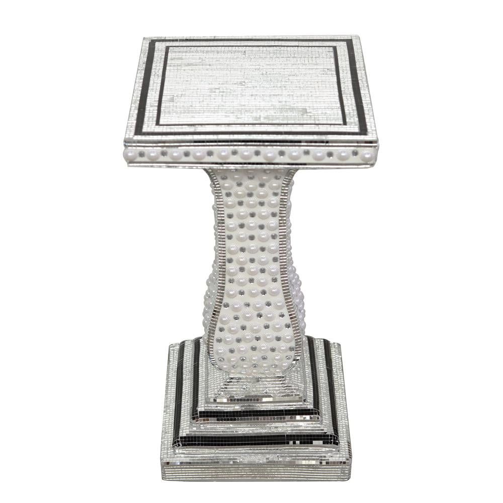 Pearlescent Mirrored Mosaic Square Pedestal Table