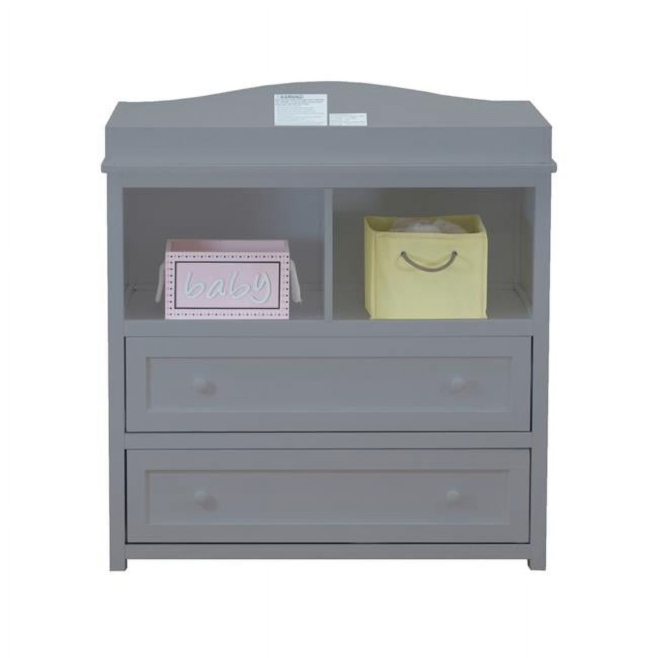 Gray Solid Wood 2-Drawer Changing Table with Safety Strap