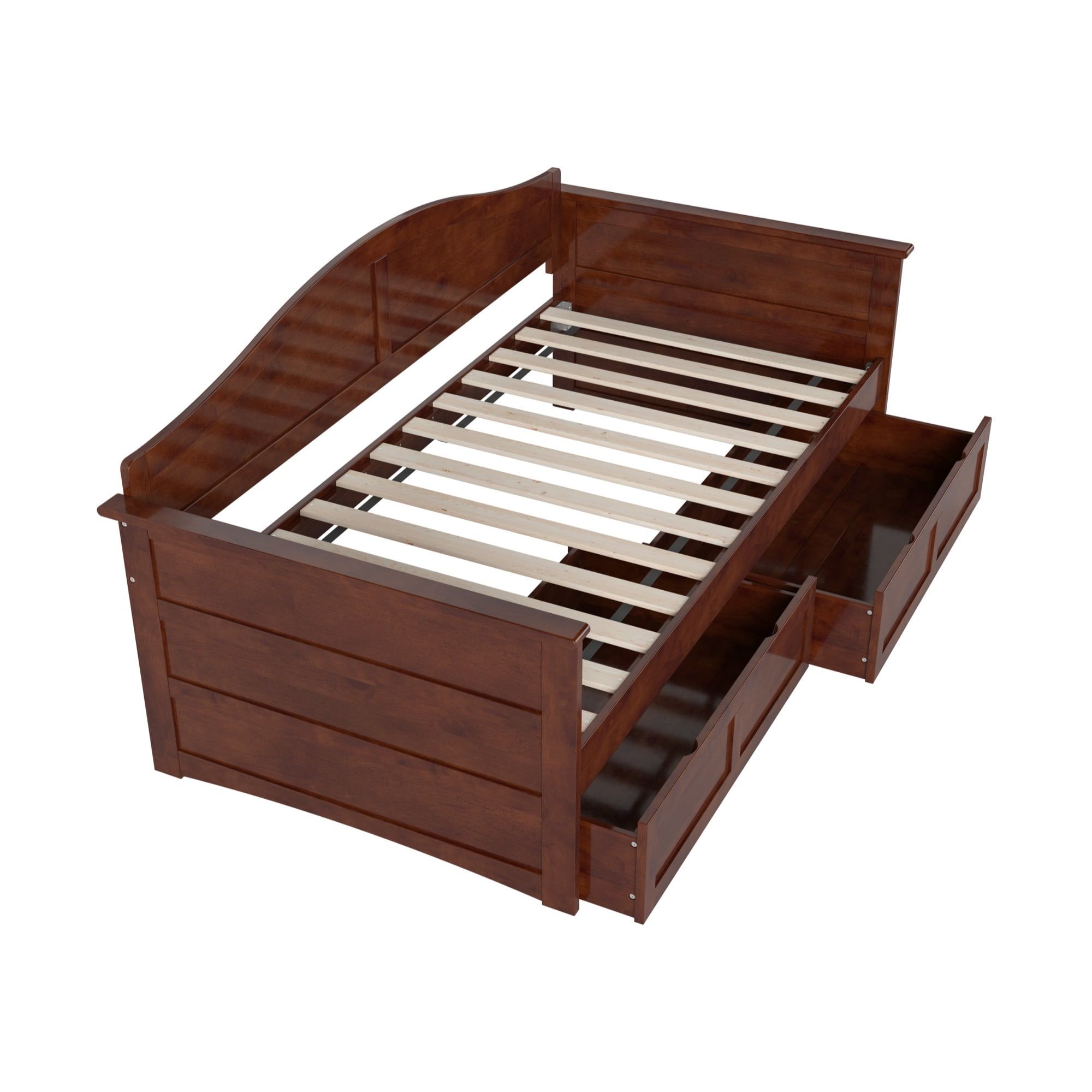 Acadia Walnut Twin Wood Daybed with 2 Storage Drawers