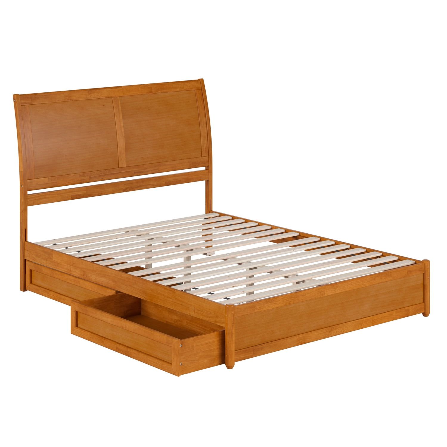 Light Toffee Solid Wood Queen Platform Bed with Storage Drawers