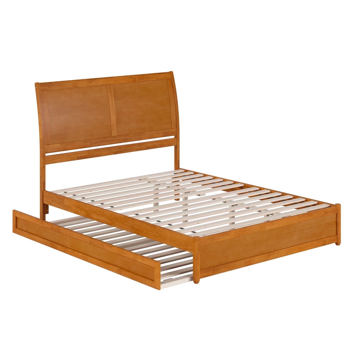 Light Toffee Queen Wood Platform Bed with Trundle and Headboard