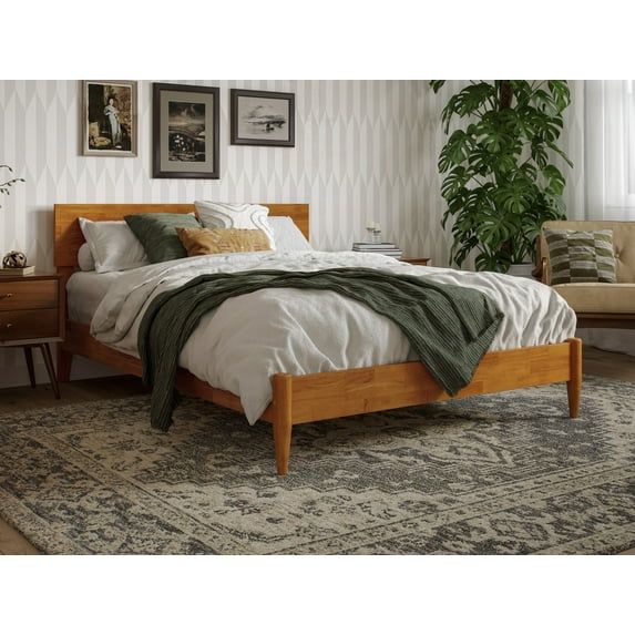 Aria Full Light Toffee Wood Platform Bed with Headboard
