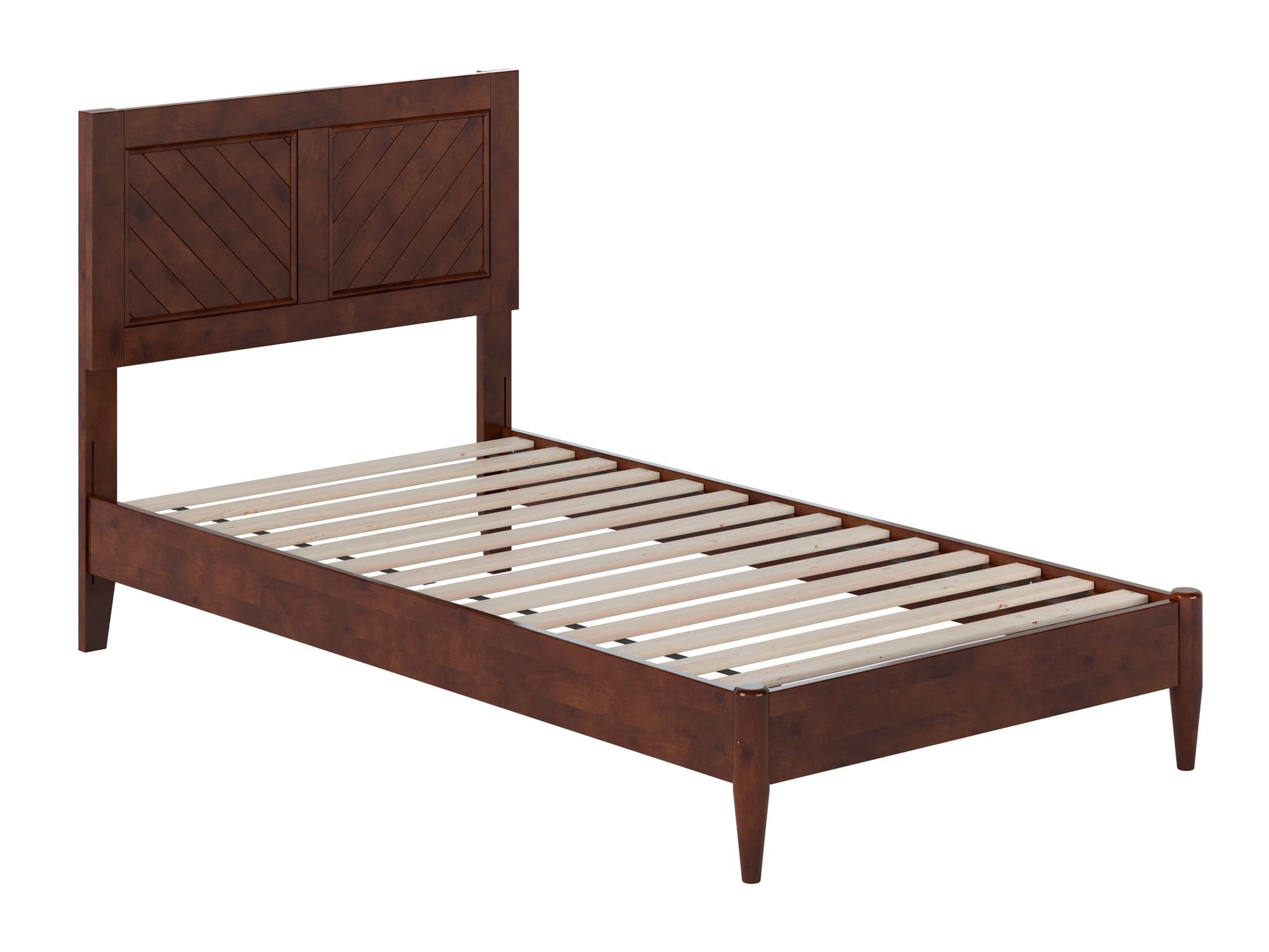 Berkshire Twin Walnut Wood Platform Bed with Chevron Headboard