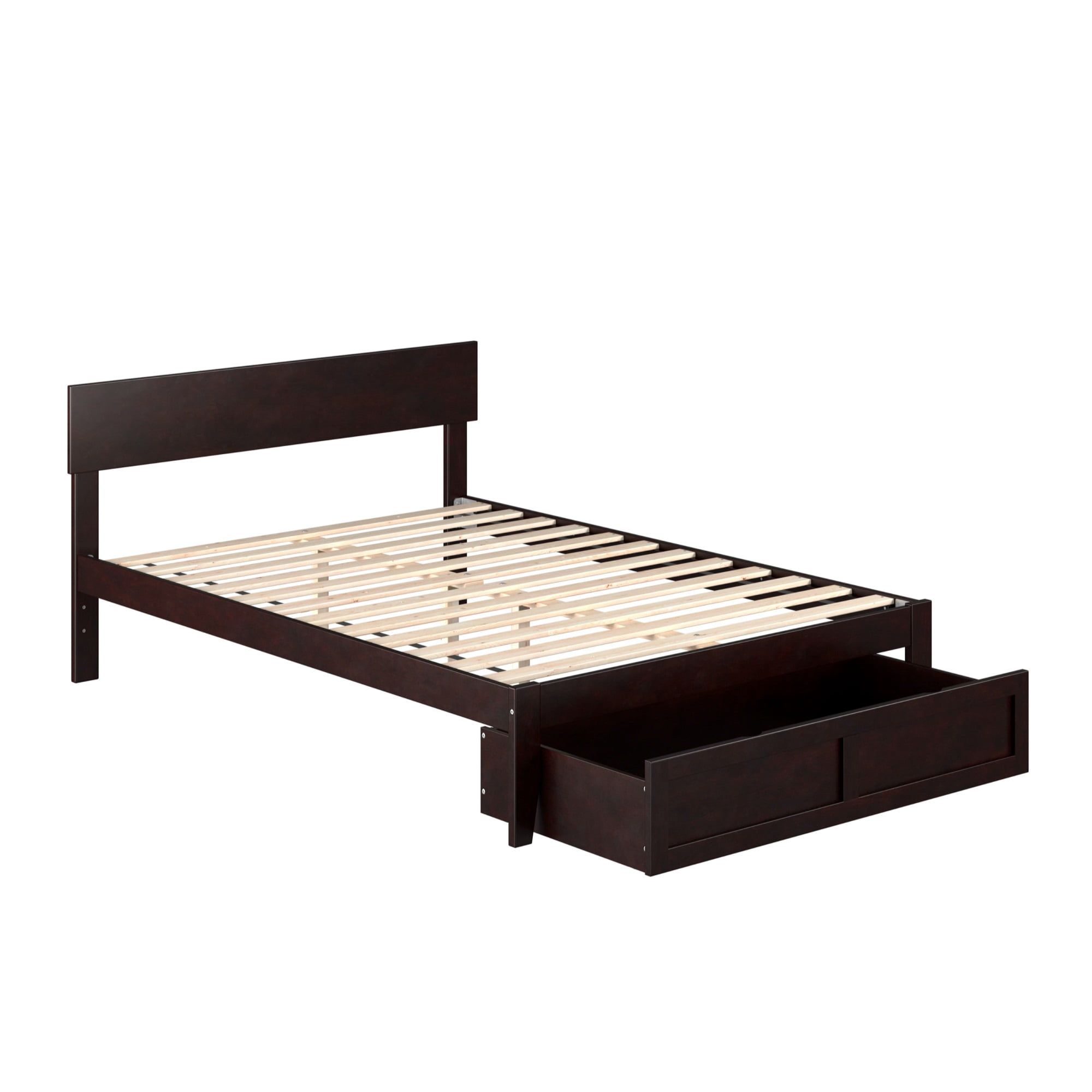 Espresso Full Wood Platform Bed with Storage Drawer