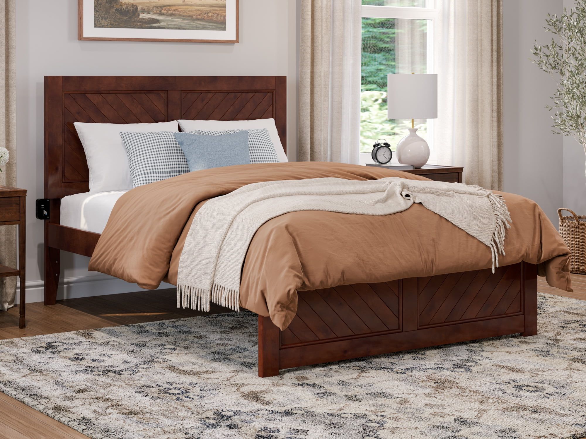 Canyon Walnut Full Wood Platform Bed with Chevron Headboard