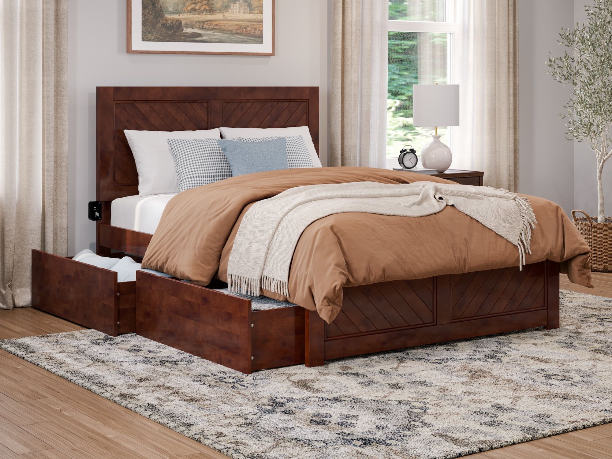 Canyon Walnut Full Wood Platform Bed with Storage Drawers