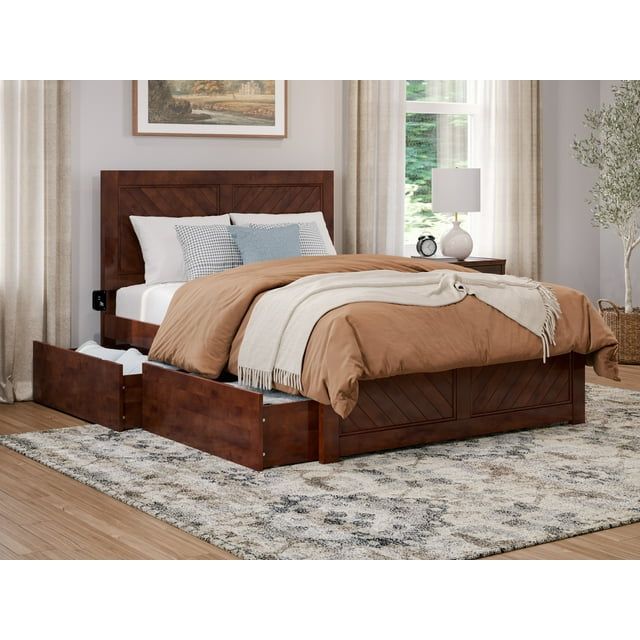 Canyon Walnut Full Wood Platform Bed with Storage Drawers