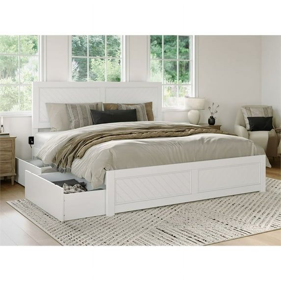 Canyon White King Wood Platform Bed with Storage Drawers
