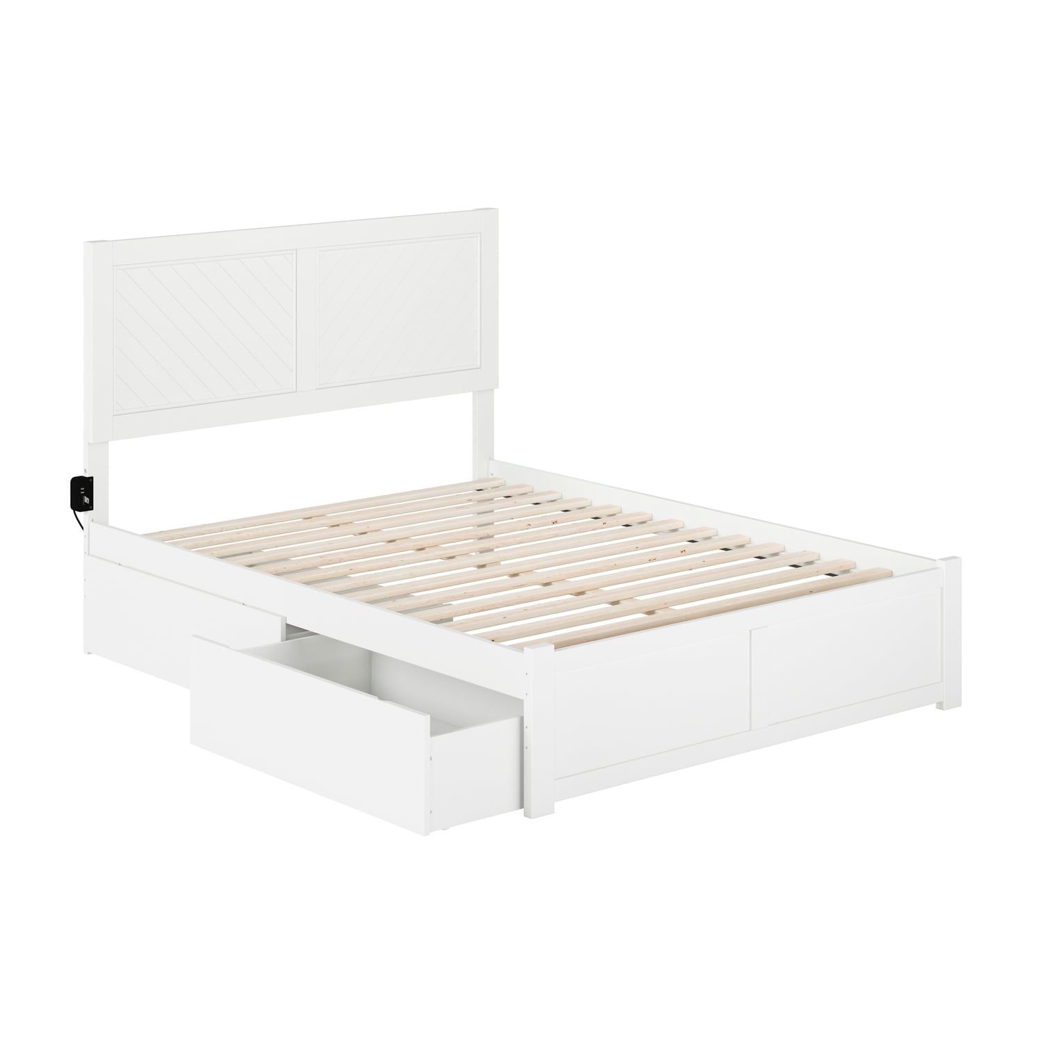 White Full Size Wood Platform Bed with Storage Drawers