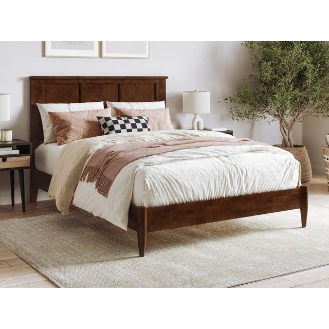 Charlotte Full Walnut Solid Wood Platform Bed with Headboard
